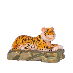 Kamfer Hout Standbeeld Geel Tiger God Standbeeld Home Ingericht Tijger Woonkamer Decoratie Voor Het Jaar Van De Tijger
