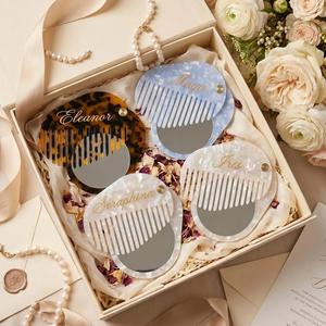 Ensemble peigne et miroir de mariée personnalisé avec initiales, cadre en acétate durable, cadeau pour demoiselle d'honneur ou fête prénuptiale - Product Image 2