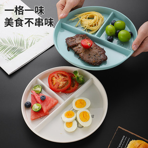 Wheat Straw Plastic Compartment <b>Plate</b> Nordic Blue White 3 Section Meal <b>Plate</b> For <b>Weight</b> Loss Dining Home Use - Product Image 4