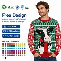 Pull de Noël moche pour hommes, motif vache jacquard tricoté, OEM ODM, logo personnalisé, couleur, taille, vente en gros d'usine