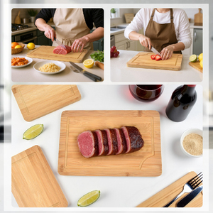 Juego de 3 Tablas de Cortar de Bambú para Cocina, Resistentes, con Ranura para Jugos, Juego de Bloques de Picar de Bambú - Product Image 5