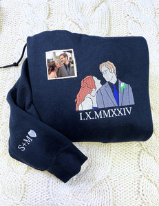 Sudadera o Sudadera con capucha bordada personalizada con imágenes en 3D regalo de invierno para parejas casadas con insignia decoración con lentejuelas - Product Image 6