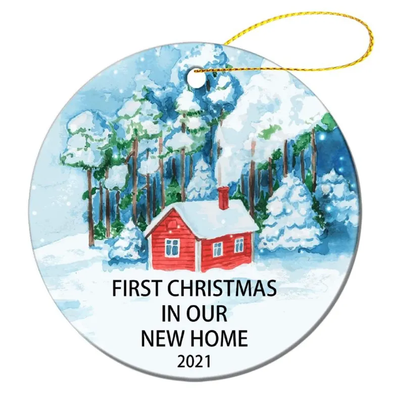 US warehouse blank sublimation ceramic ornaments Christmas round shape Two Side Printable Ornament for decoration