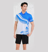 Kaos Polo Badminton Custom Halftone Stripe Lavender Navy Sublimasi Cepat Kering untuk Tim Tenis Meja