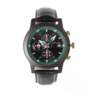 OEM男士豪华黑色手表，带皮革表带的大型领航商务手表
