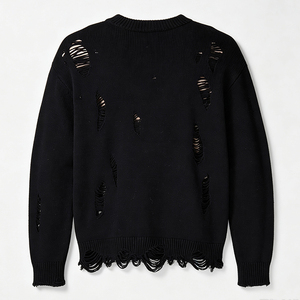 Pull en laine à manches longues pour homme, col rond, style streetwear, hiver, avec logo personnalisé OEM ODM, effet déchiré - Product Image 1