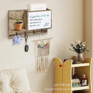 Wooden Wall Mounted Mail And Key Rack With <b>Hooks</b> Storage Organizer For Bedroom Clothes And Miscellaneous Items - Product Image 1