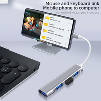 Hub USB-C vers USB 3.0/2.0 à 4 ports, adaptateur en alliage d'aluminium, Plug & Play, extension USB pour MacBook Pro/Air/ordinateur portable/clavier/souris, en stock