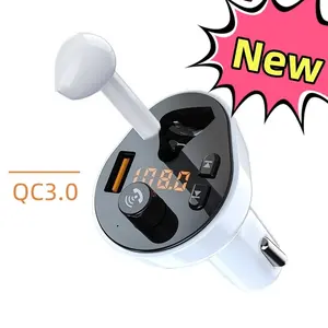 QC3.0 USB Headset Car Charger Aux Audio Privacy Protection Bluetooth 5.0 Wireless Fm transmitter Car MP3 Player With Earphone