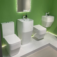 Ensemble de toilettes et lavabo sur pied en céramique monobloc pour salle de bain, à chasse d'eau directe, vente en gros
