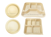 Assiettes jetables en bambou 100 % biodégradables et compostables de qualité alimentaire pour restaurant, 8x8, avec couvercles, compatibles micro-ondes, sans BPA, fabriquées en Chine