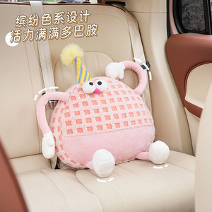 Plush Monster Car Headrest And Lumbar Support <b>Round</b> Washable Neck Pillow For Auto Seat <b>Cushion</b> Four Seasons Use - Product Image 4