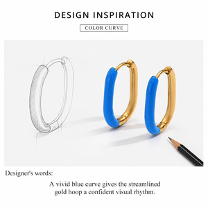 Pendientes de Aro con Detalles en Azul Dorado, Acero Inoxidable, Chapado al Vacío en Oro de 14K, Pendientes Huggie con Circonita Cúbica - Product Image 5