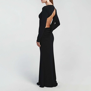 Robe longue de soirée tendance de haute qualité personnalisée, manches longues, dos ouvert, taille froncée, robe moulante <span class=keywords><strong>maxi</strong></span> pour femmes - Product Image 3