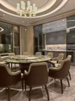 Vente flash - Table à dîner en pierre moderne haut de gamme pour hôtel et appartement, ensemble de chaises de salle à manger en cuir de luxe