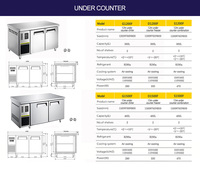 Congelador Comercial de Dos Puertas con Banco de Trabajo, Refrigerador Bajo Mostrador de Acero Inoxidable, Mesa de Preparación de Cocina con Congelador Profundo