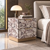 Table de chevet en marbre Calacatta Viola naturel avec double tiroir, meuble pour villa, hôtel, appartement, chambre à coucher, projet