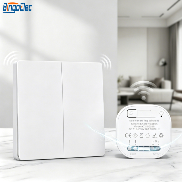 Bingoelec Self-Powered Kinetic Wireless Light Switch No Battery Wiring Remote Control Wall Switch for Home Hotel Lighting