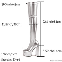 Bottes sexy métalliques à talon carré, hauteur cuisse, avec fermeture éclair latérale, en PU extensible, au-dessus du genou, plateforme épaisse, pour femme, idéales pour le cosplay