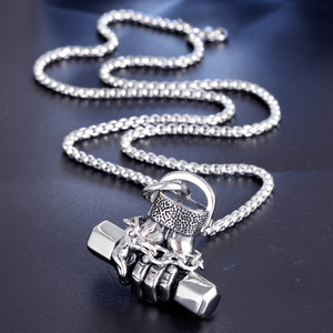 Stainless Steel Fitness Gym <b>Dumbbell</b> Weight Lifters Barbell Pendant Necklace - Product Image 3