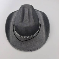 Chapeau de cowboy unisexe coupe-vent en tissu texturé délavé foncé avec garniture en strass, style rétro western, idéal pour les festivals et la mode, vente en gros