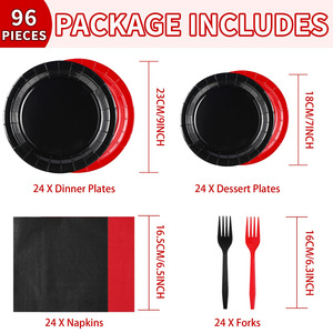 Red And <b>Black</b> Disposable Paper <b>Plates</b> Forks Napkins Party Supplies Set For Celebration Events - Product Image 2