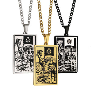 Collar de Tarot en Oferta en Europa y América, Collar con Colgante Rectangular Retro de Acero Inoxidable, Amuleto para Suéter - Product Image 1