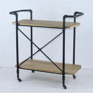 High qualität industrielle moderne 2 tier service holz warenkorb trolley für hotel und bar