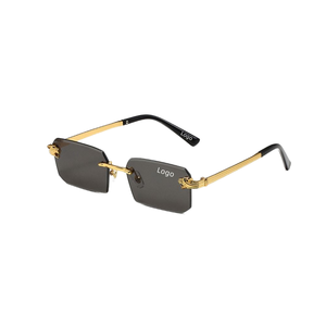 Cheap <b>Eyewear</b> Stylish Rimless Cut Edge Sun Glasses Vintage Gold Metal Leopard Head Leg UV400 Protection Light Blue Yellow - Product Image 1