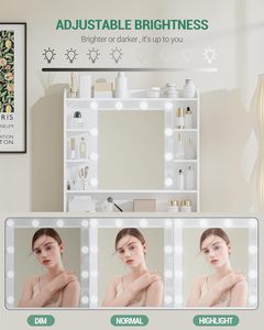 Table de maquillage avec <span class=keywords><strong>miroir</strong></span> et éclairage <span class=keywords><strong>LED</strong></span>, bureau de toilette à luminosité réglable, table de toilette avec étagères et 2 tiroirs - Product Image 2
