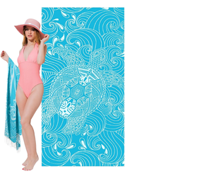 Asciugamano da Spiaggia con Stampa Tartaruga Marina Retrò, Asciugamano ad Asciugatura Rapida Blu Oceano Corallo <span class=keywords><strong>per</strong></span> Estate, Spiaggia, Piscina, Viaggi, Campeggio, Palestra, Uso Quotidiano - Product Image 1