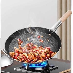 Wok de Acero Inoxidable con Diseño de Panal, Doble Asa, Antiadherente, Fondo Redondo, Apto para Estufa de Gas - Product Image 1