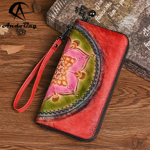AndoBag Cartera Larga para Mujer de Cuero Genuino de Vaca, Tarjetero Vintage, Monedero con Cremallera para Teléfono, Piel de Vacuno - Product Image 1