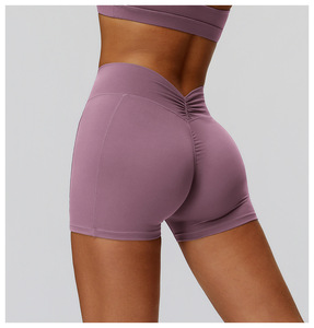 Shorts <span class=keywords><strong>de</strong></span> yoga <span class=keywords><strong>de</strong></span> cintura alta con pliegues fruncidos y diseño plisado para <span class=keywords><strong>mujer</strong></span>, ideales para correr al aire libre y fitness. - Product Image 3