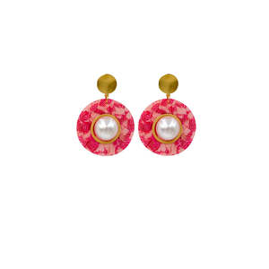 Boucles d'oreilles en perles roses à motifs ronds avec placage or en acier inoxydable 316L durable et résistant - Product Image 1