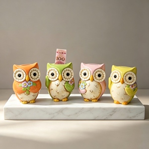 Salvadanaio in Ceramica a Forma di Gufo Floreale Dipinto a Mano, Colorato, a Tema Animale, Regalo per Bambini, Decorazione da Scrivania e <span class=keywords><strong>Casa</strong></span> - Product Image 1