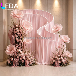 LEDA Wholesale S Shape Wedding <b>Backdrop</b> <b>Stand</b> Wave Cloth Cover White Metal Curved Fabric Hanging Drapery for Party Decoration - Product Image 3