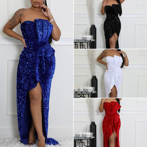 Vestido <span class=keywords><strong>de</strong></span> Noche Elegante C8651 <span class=keywords><strong>de</strong></span> Alta Calidad para <span class=keywords><strong>Mujer</strong></span>, Sin Tirantes, Espalda Descubierta, Sin Mangas, Ajustado, con Lentejuelas, Largo, para Fiesta o Graduación - Product Image 2