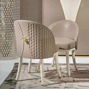 Juego de comedor de diseño Francés Italiano, sillas de comedor de cuero genuino de lujo modernas, mesa de comedor de mármol real con <span class=keywords><strong>Susan</strong></span> perezosa - Product Image 6
