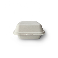 Caja tipo concha de 6x6 pulgadas, desechable, de caña de azúcar, contenedor de bagazo para alimentos, biodegradable, compostable, para llevar, para hamburguesas