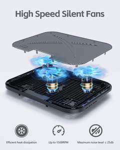 Support de refroidissement pour ordinateur <span class=keywords><strong>portable</strong></span> refroidi par air ABS, 3 ventilateurs, pour ordinateurs portables de 12 à 17 pouces, support de refroidissement réglable en hauteur, 2 ports USB, support de téléphone - Product Image 2