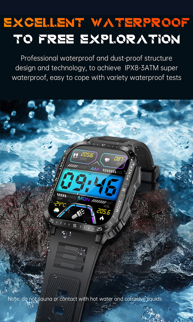 Men's Smart Watch KT79 Outdoor with Flashlight UV LAMP