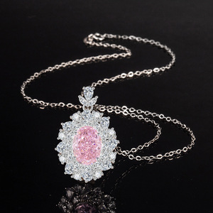 Magnifiques bijoux de mode attrayants, anneaux ovales en zircone cubique rose 10*14mm, collier en cuivre pour femmes - Product Image 4