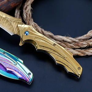 Cuchillo de rescate azul y arcoíris brillante, cuchillo de bolsillo con revestimiento PVD de titanio recubierto de titanio, hoja afilada de carbono delgada con revestimiento de Ti para Outdo - Product Image 4