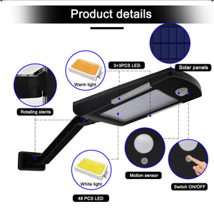 54 LED Lampe Solaire Sans Fil Avec Trois Modes Lumineuse Solaire Etanche D'extérieur Éclairage De Sécurité Pour La Maison Mur Rue Cour Jardin - Product Image 4