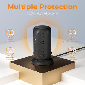 Multiprise <span class=keywords><strong>TESSAN</strong></span> avec protection contre les surtensions, 10 pieds, prise plate noire, 12 prises, 5 ports USB (2 C 3 A), interrupteurs individuels pour - Product Image 6