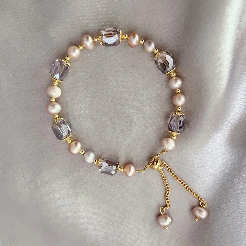 Wholesale Friendship Homemade Crystal Beads Adjustable Bracelet Natural Fresh Water Pearl Crystal Bead Bracelet For Women