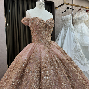 2024 New Design Flowers Pink Off Shoulder Ball Gown Embroidery <b>Wedding</b> <b>Evening</b> <b>Dresses</b> 6640-1 - Product Image 3