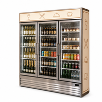 Réfrigérateur vertical pour boissons, trois portes vitrées, refroidissement par air, étagères réglables, dégivrage automatique, 1700L, boulangerie