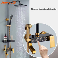 Système de bain et douche robinets mélangeurs de baignoire carrés noir or robinet de salle de bain chaud froid thermostatique 4 fonctions robinet de douche